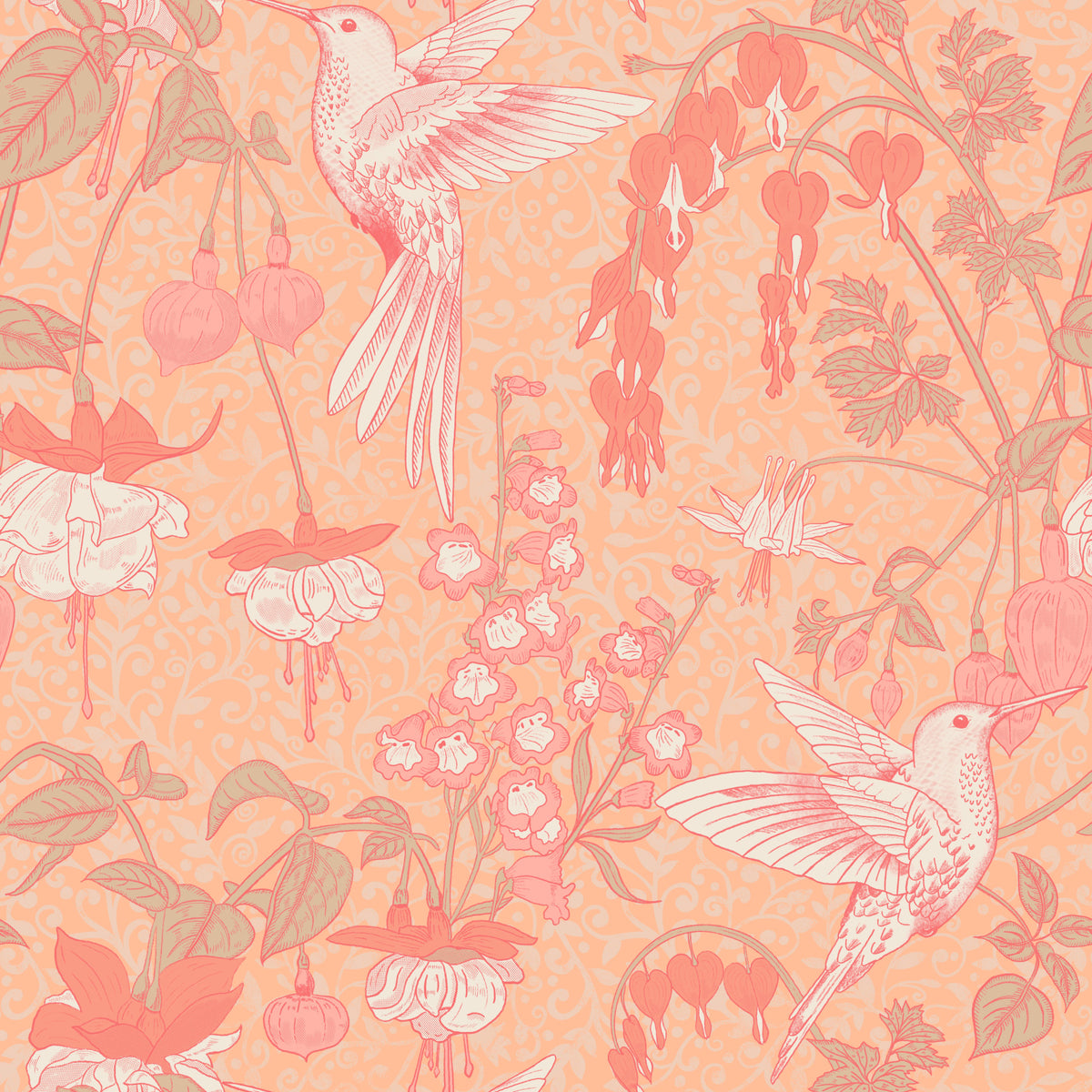 Hummingbird and Fuchsia Garden Wallpaper⁠ in your room