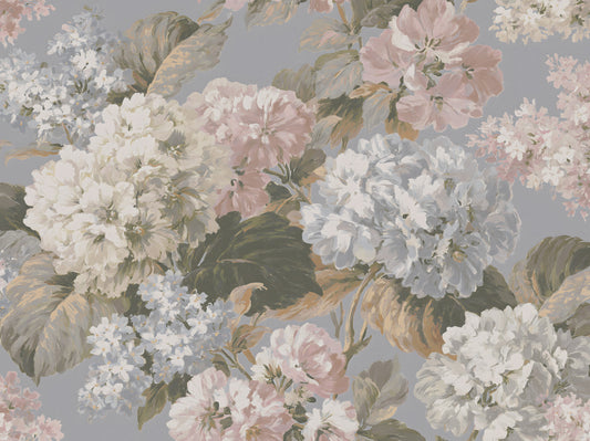 Slate Gray Botanical Hydrangea Bloom Wall Mural