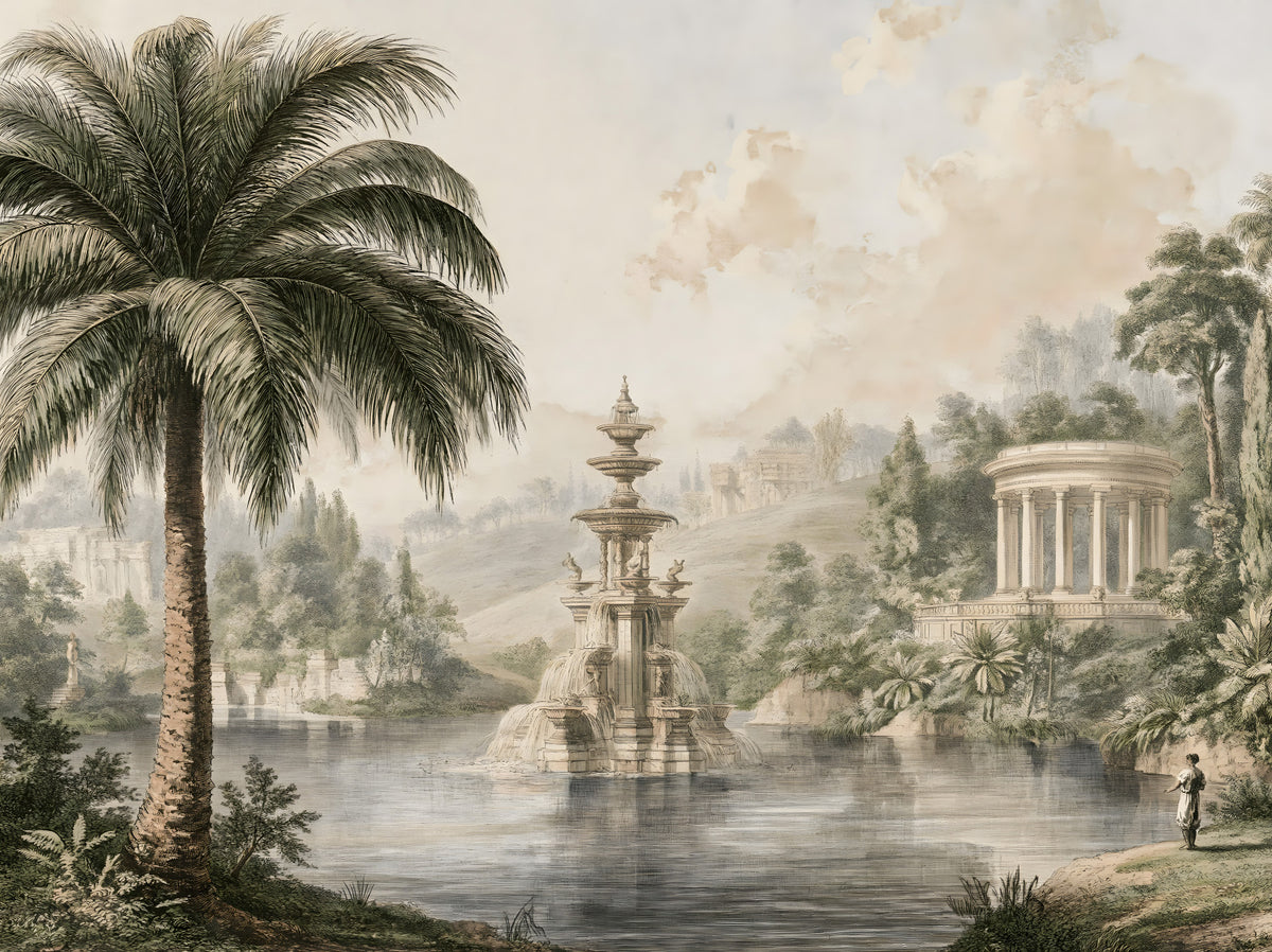 Serene Park Pond and Classical Architecture Wall Mural in your room — zoomed
