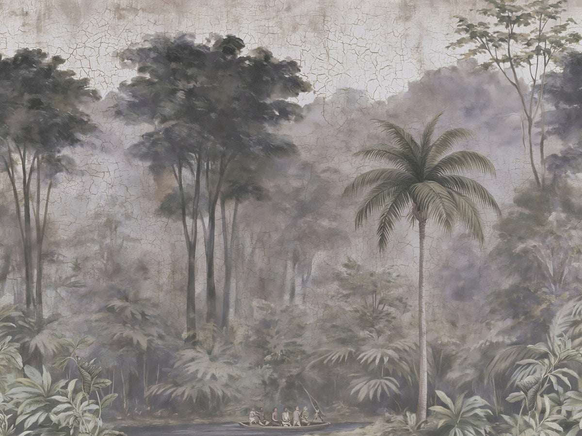 Misty River Expedition Scene Wall Mural in your room — zoomed