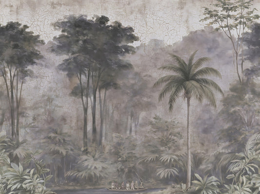 Misty River Expedition Scene Wall Mural