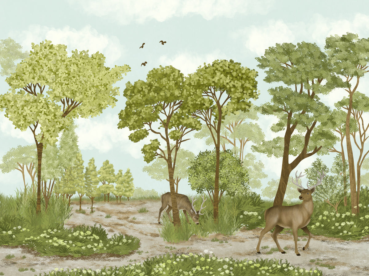 Enchanted Woodland Deer Sanctuary Wall Mural in your room