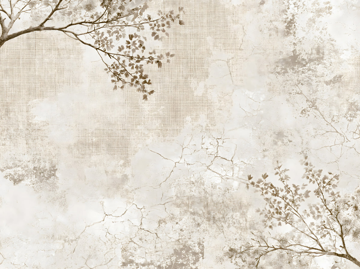 Rustic Beige Weathered Texture with Delicate Branches Wall Mural in your room