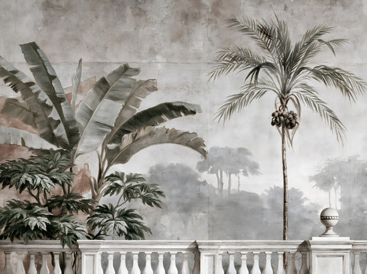 Vintage Tropical Balustrade Scene Wall Mural