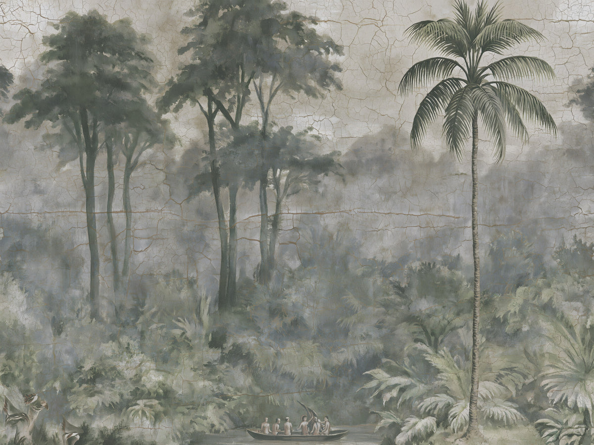 Misty River Botanical Landscape Wall Mural in your room