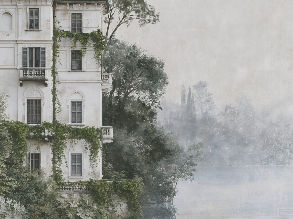 Misty Botanical Architectural Haven Wall Mural in your room