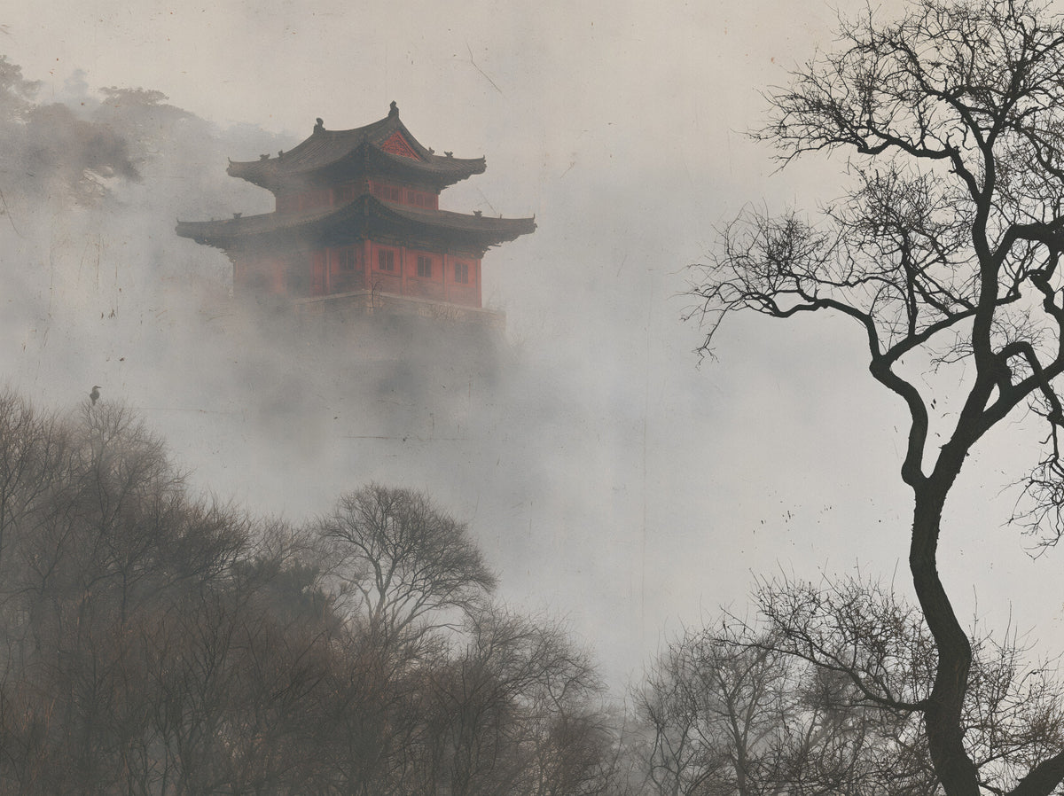 Misty Pagoda Mountain Retreat Wall Mural in your room