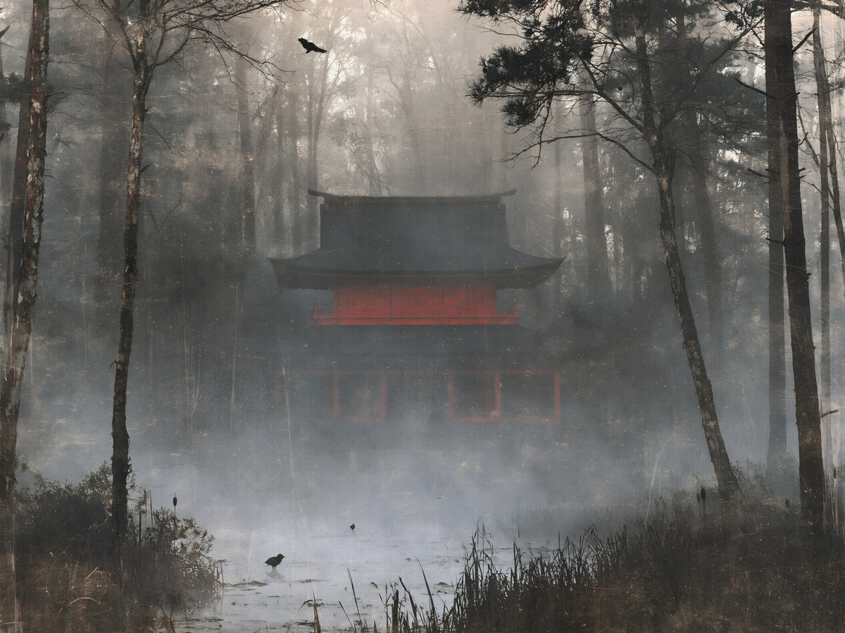 Zen Temple Foggy Woodland Wall Mural in your room