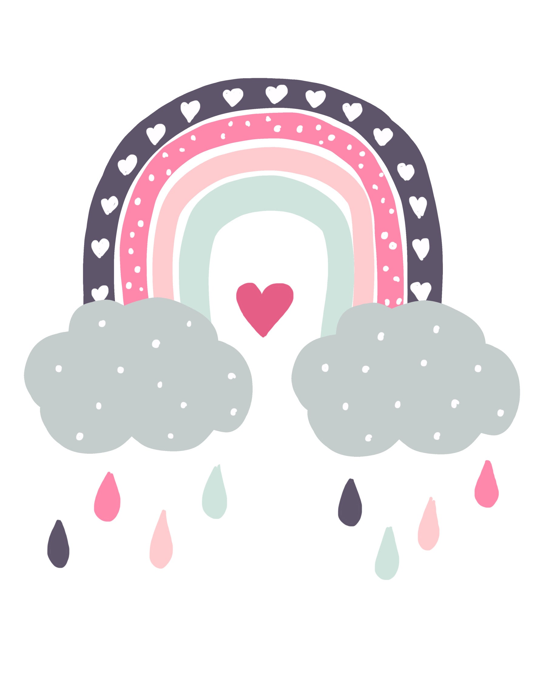 Heart-Filled Rainbow Nursery Whimsy Wall Mural