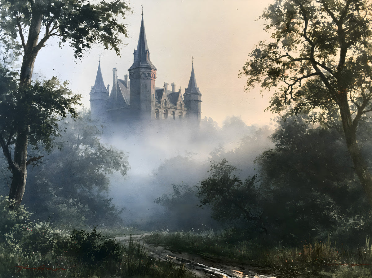 Gothic Chateau in Morning Fog Wall Mural in your room