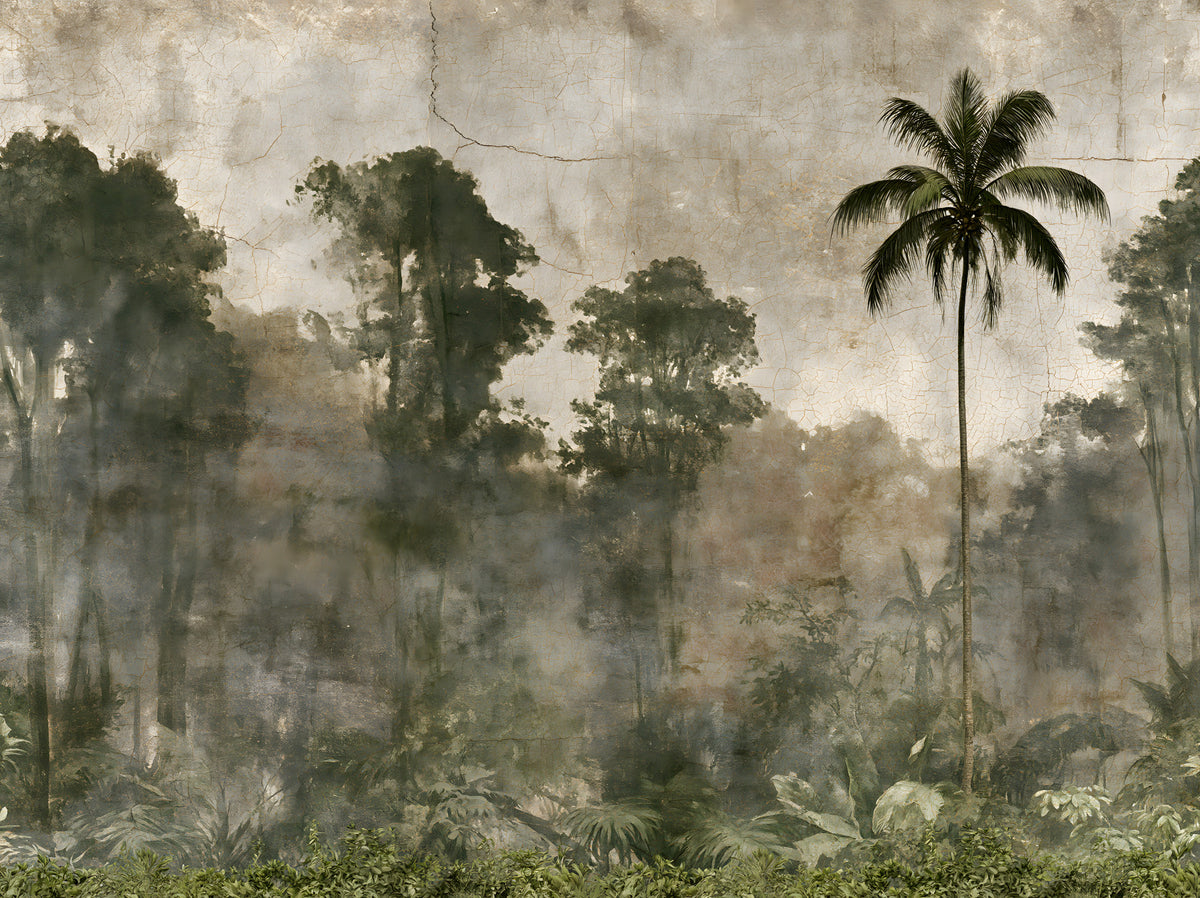 Aged Tropical Forest Silhouette Wall Mural in your room — zoomed