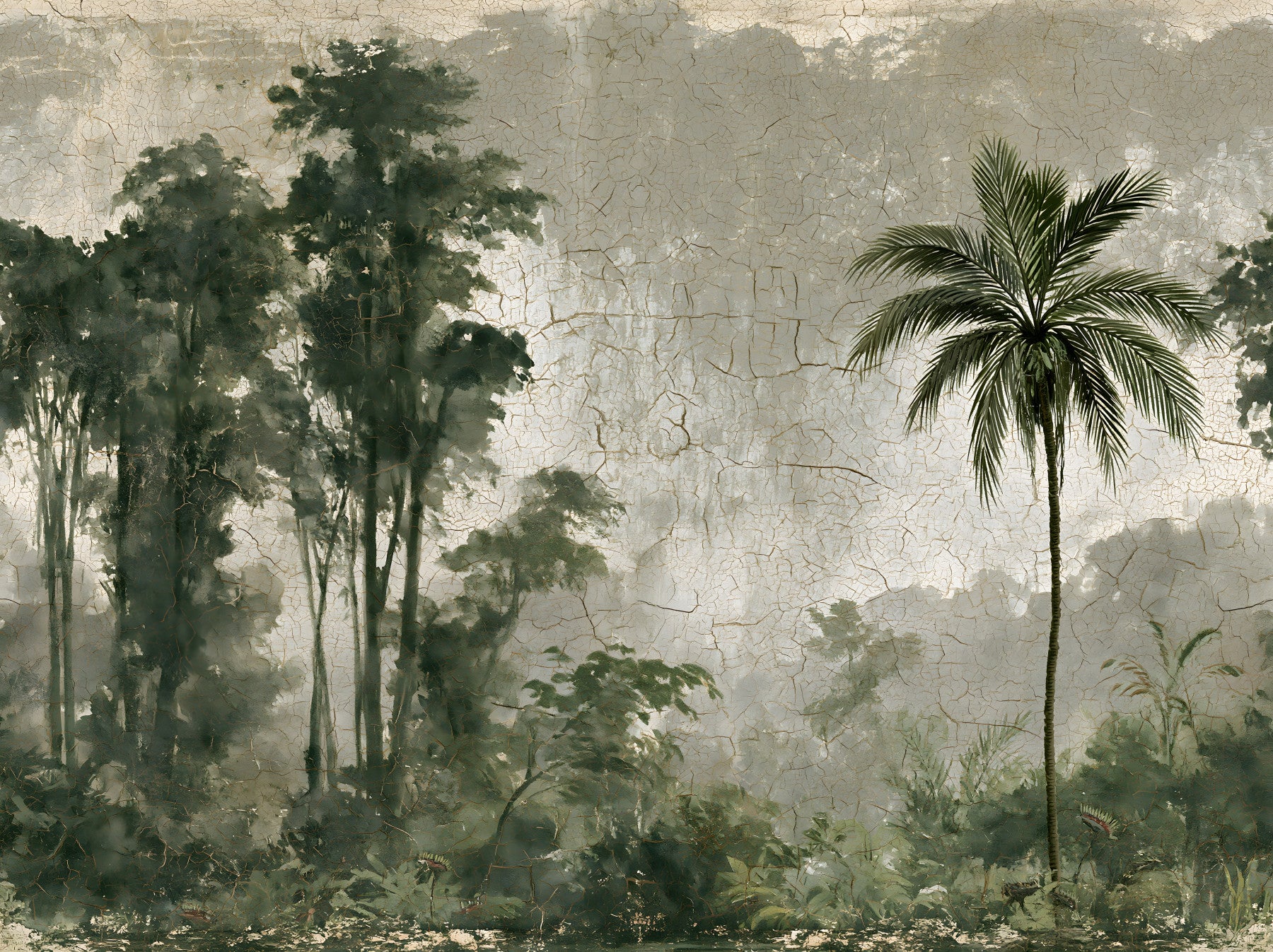 Vintage Palm Forest Distressed Canvas Wall Mural