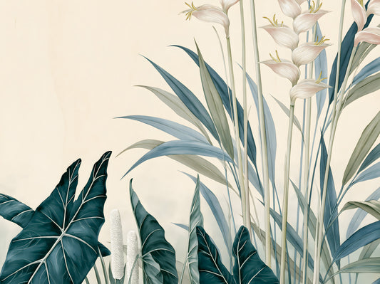 Modern Alocasia and Heliconia Flourish Wall Mural