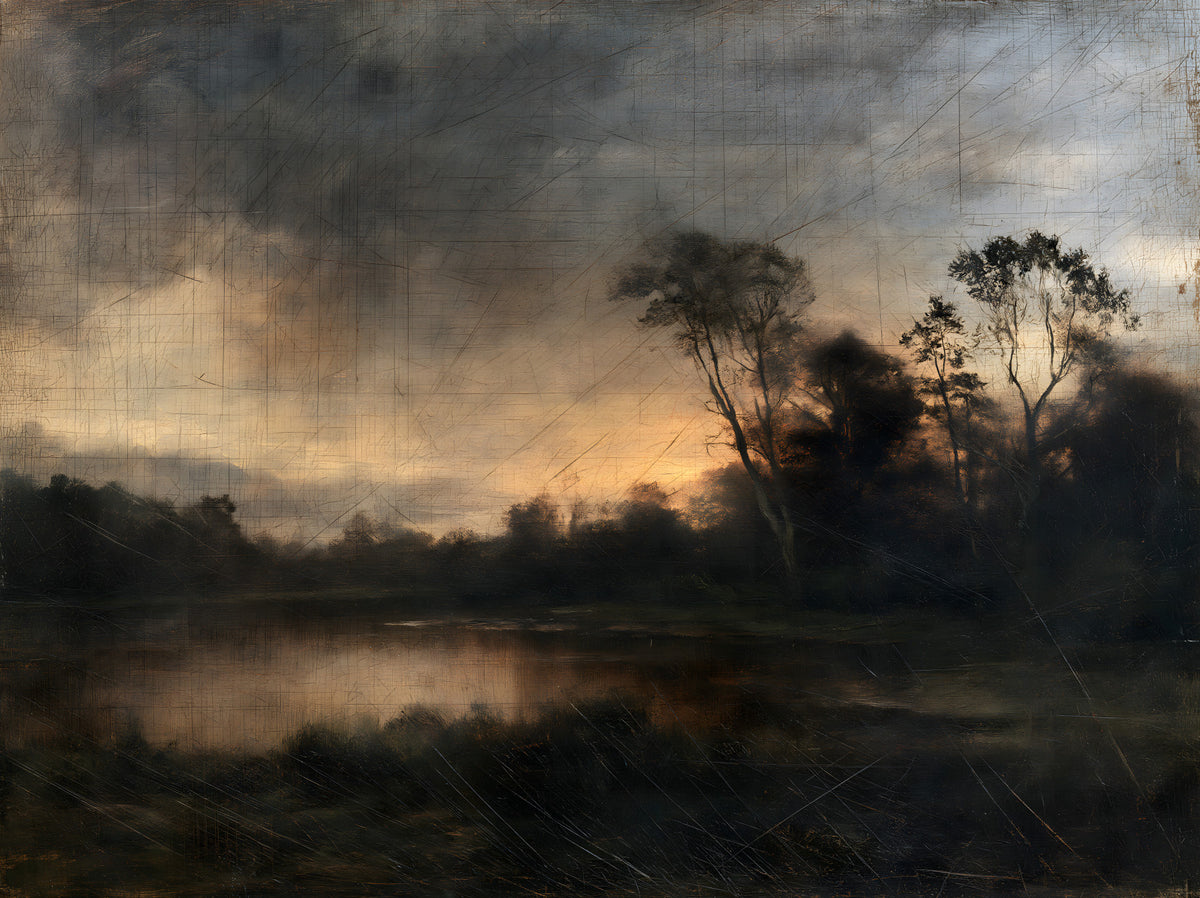 Aged Dusk Over the Water Wall Mural in your room — zoomed