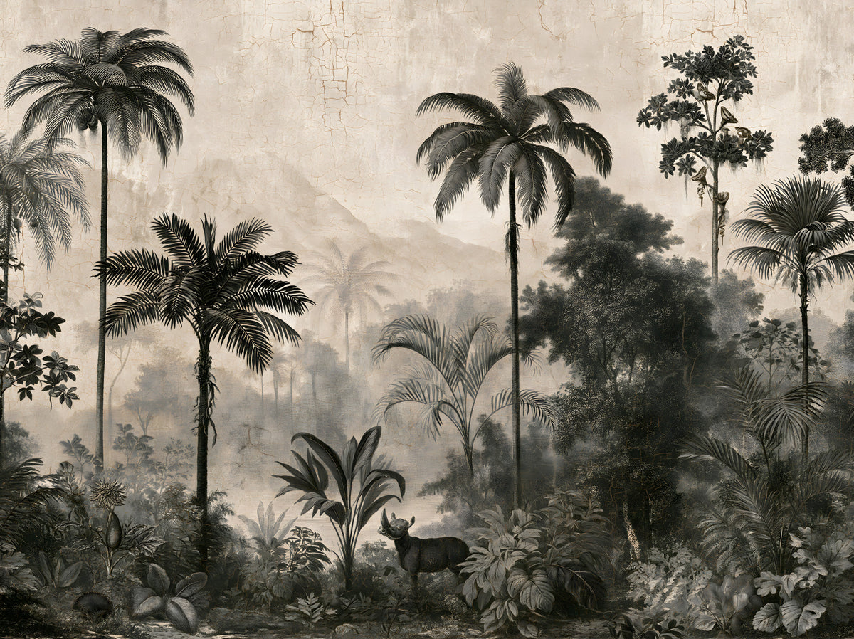 Monochrome Tropical Expedition Wall Mural in your room
