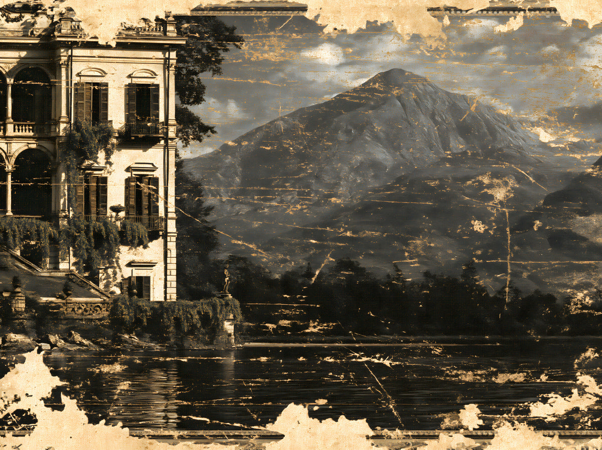 Sepia Tone Lakeside Villa Heritage Wall Mural in your room