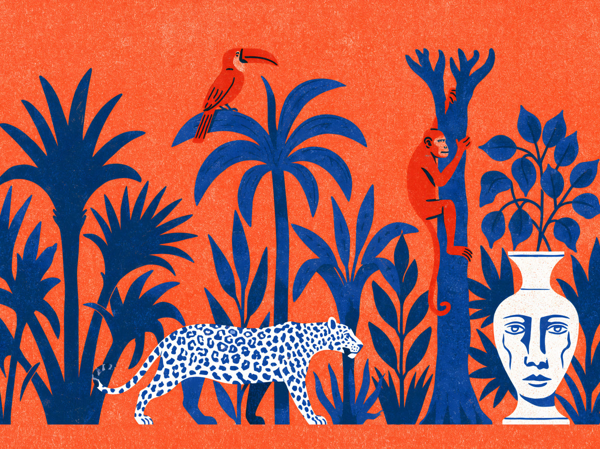 Vibrant Jungle Leopard and Tropical Wildlife Scene Wall Mural in your room