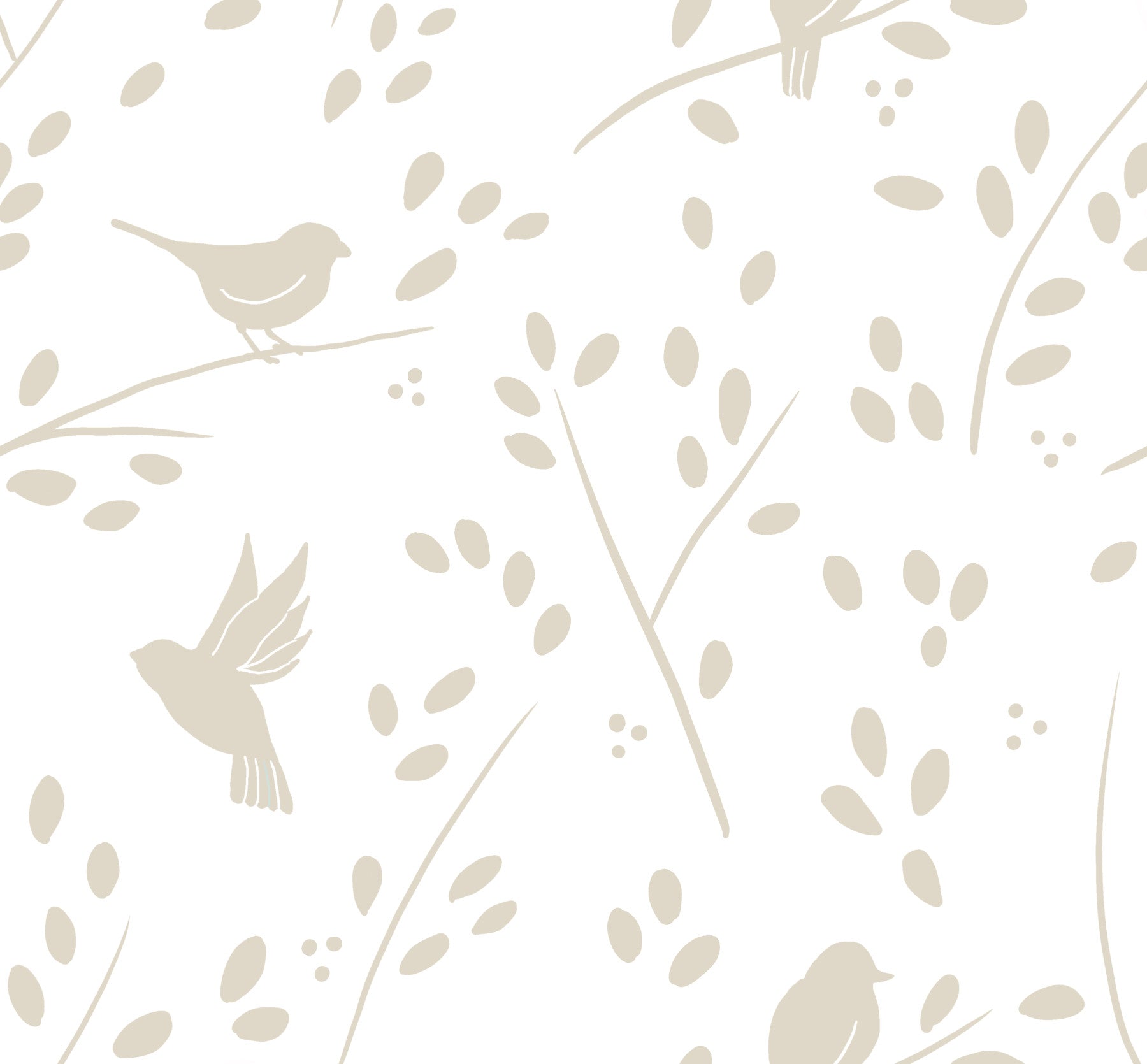 Minimalist Garden Birds in Soft Taupe Wallpaper⁠