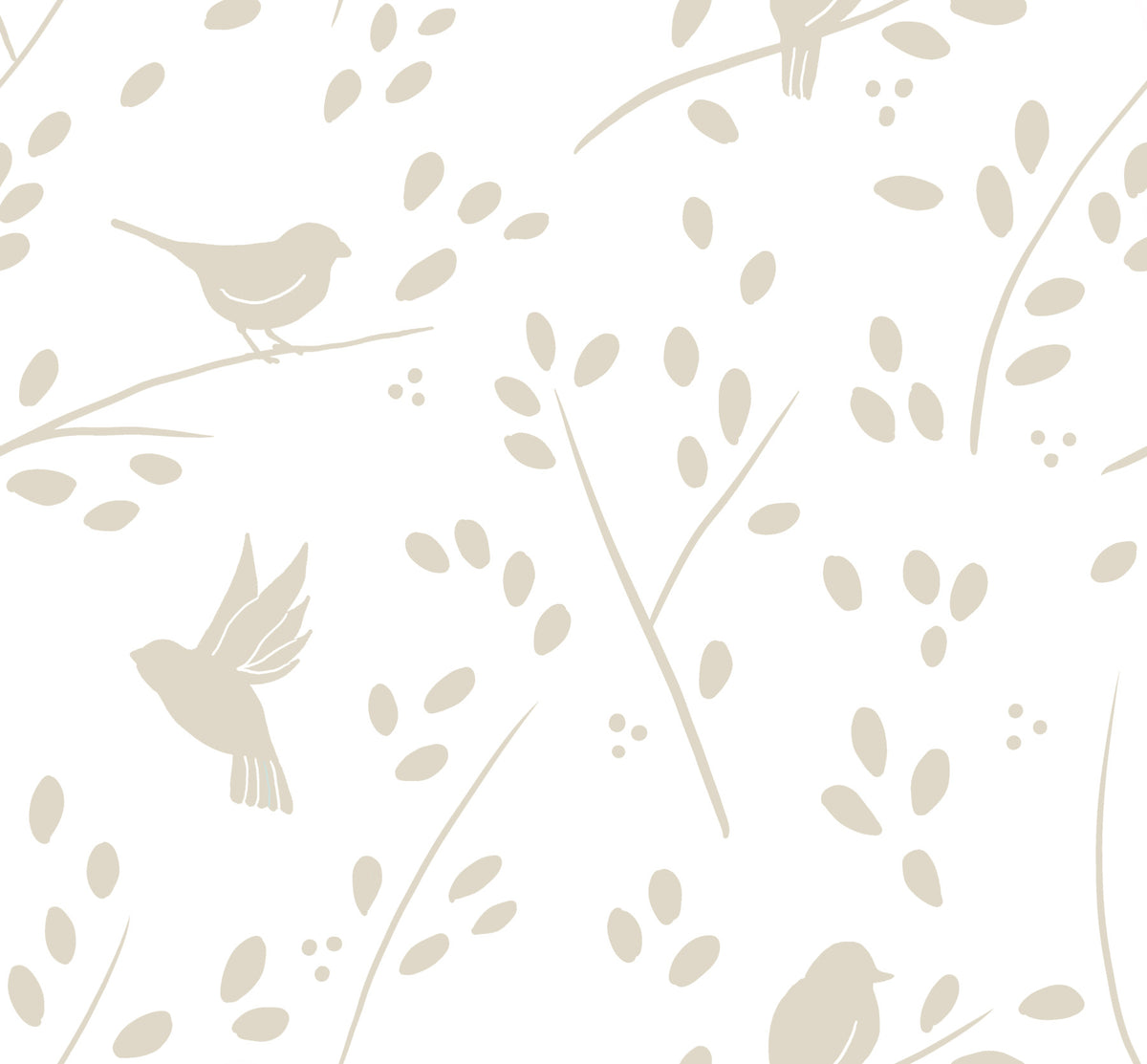 Minimalist Garden Birds in Soft Taupe Wallpaper⁠ in your room — zoomed