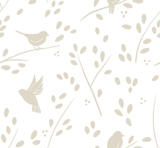 Minimalist Garden Birds in Soft Taupe Wallpaper⁠
