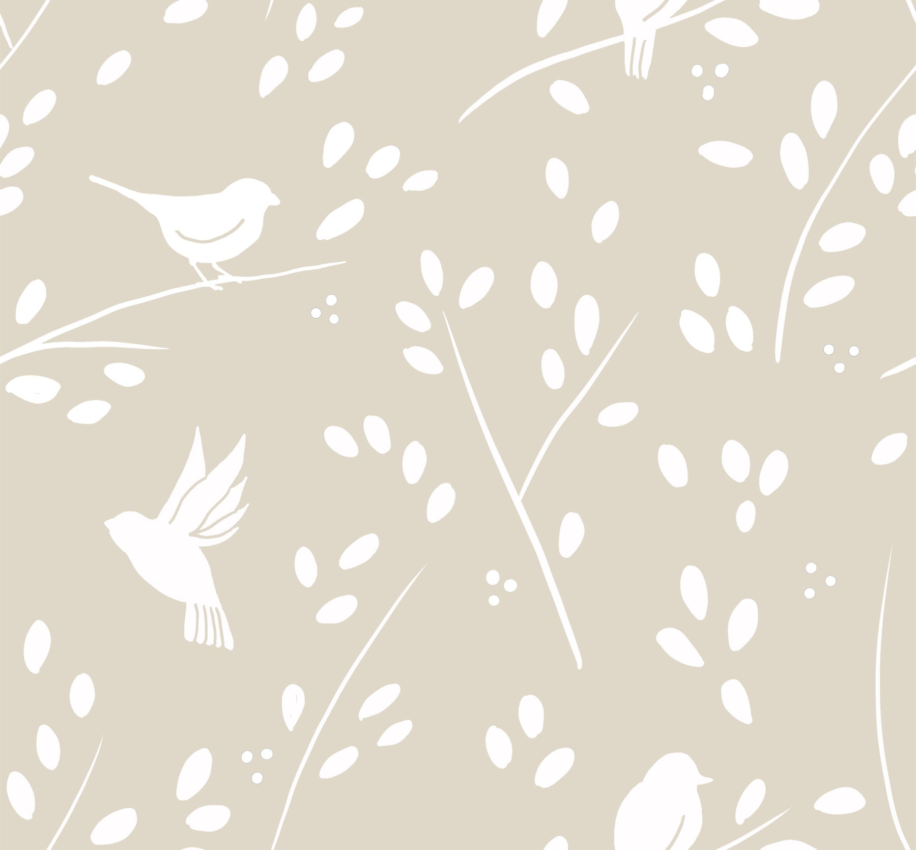 Serene Minimalist Garden Birds in Soft Taupe Wallpaper⁠