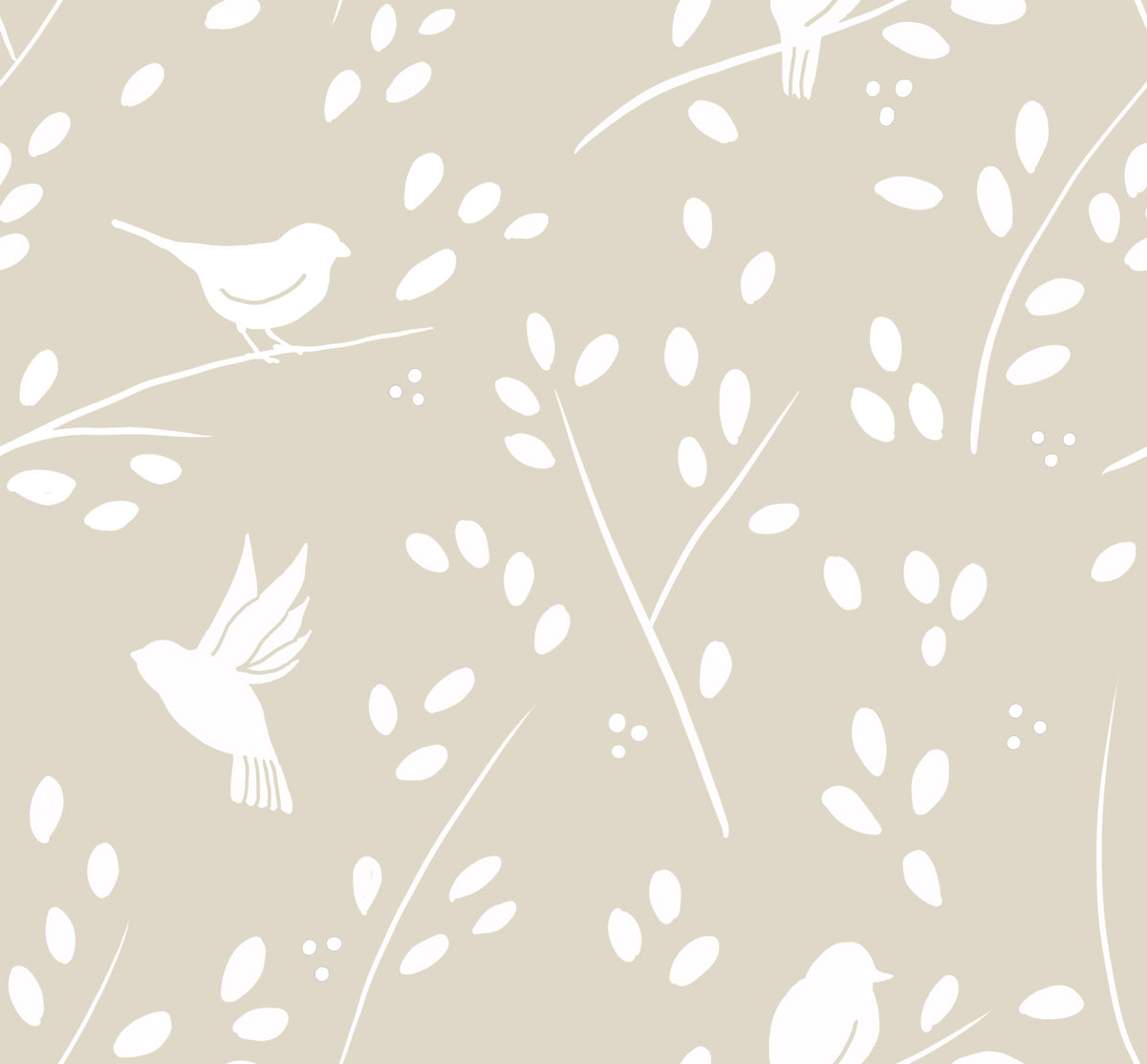Serene Minimalist Garden Birds in Soft Taupe Wallpaper⁠ in your room
