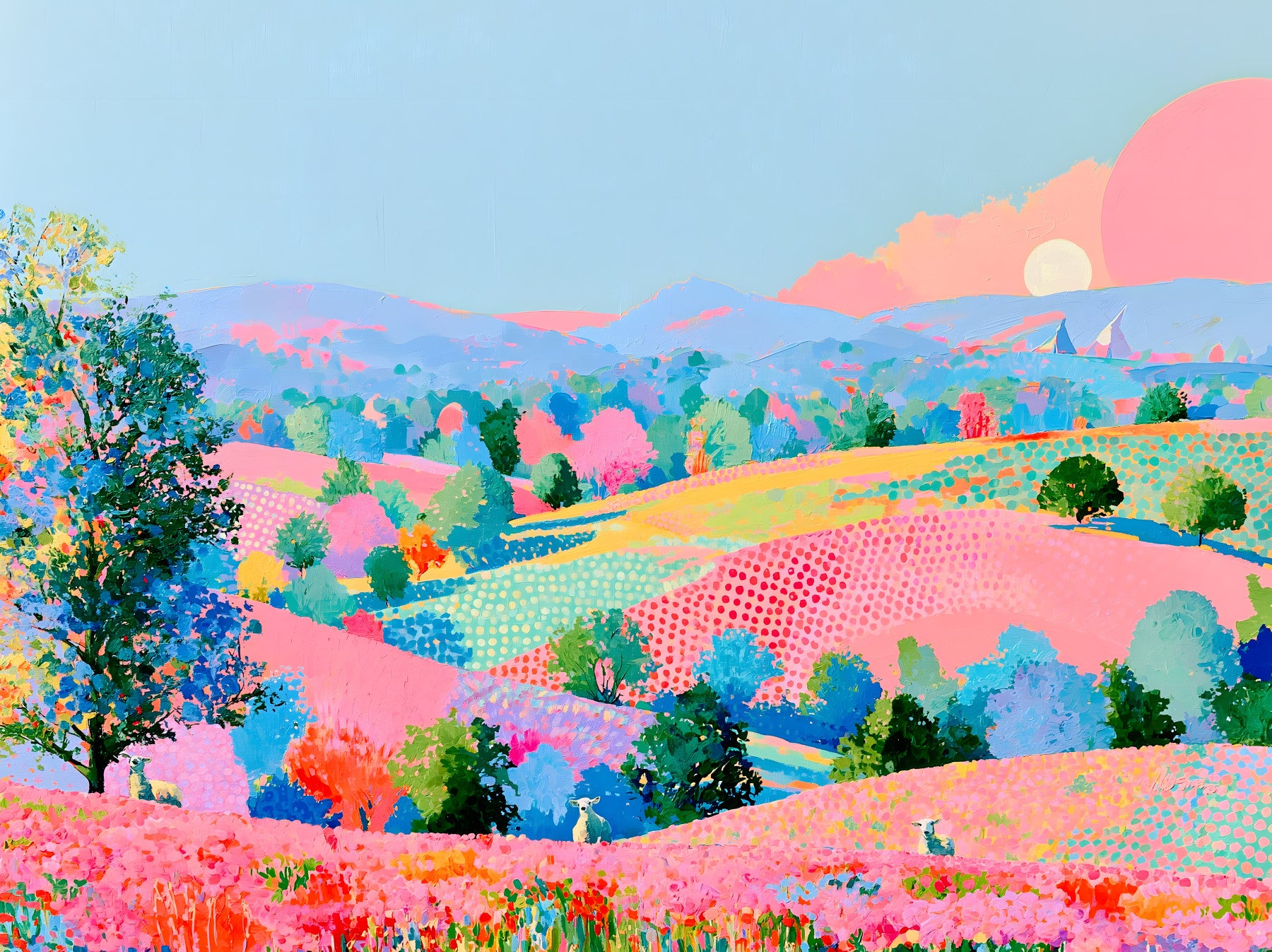 Vibrant Pastel Hillside Impression Wall Mural