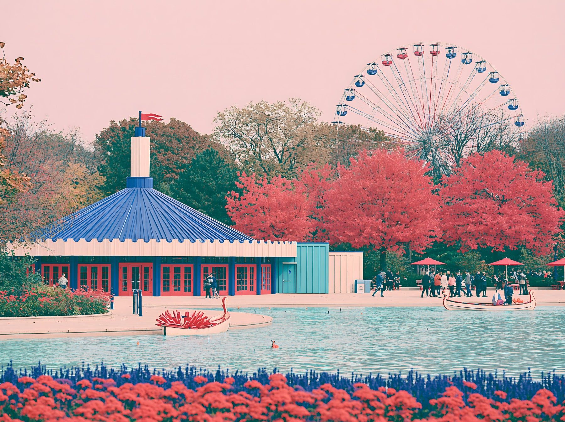 Fairground Pavilion and Ferris Wheel Wall Mural