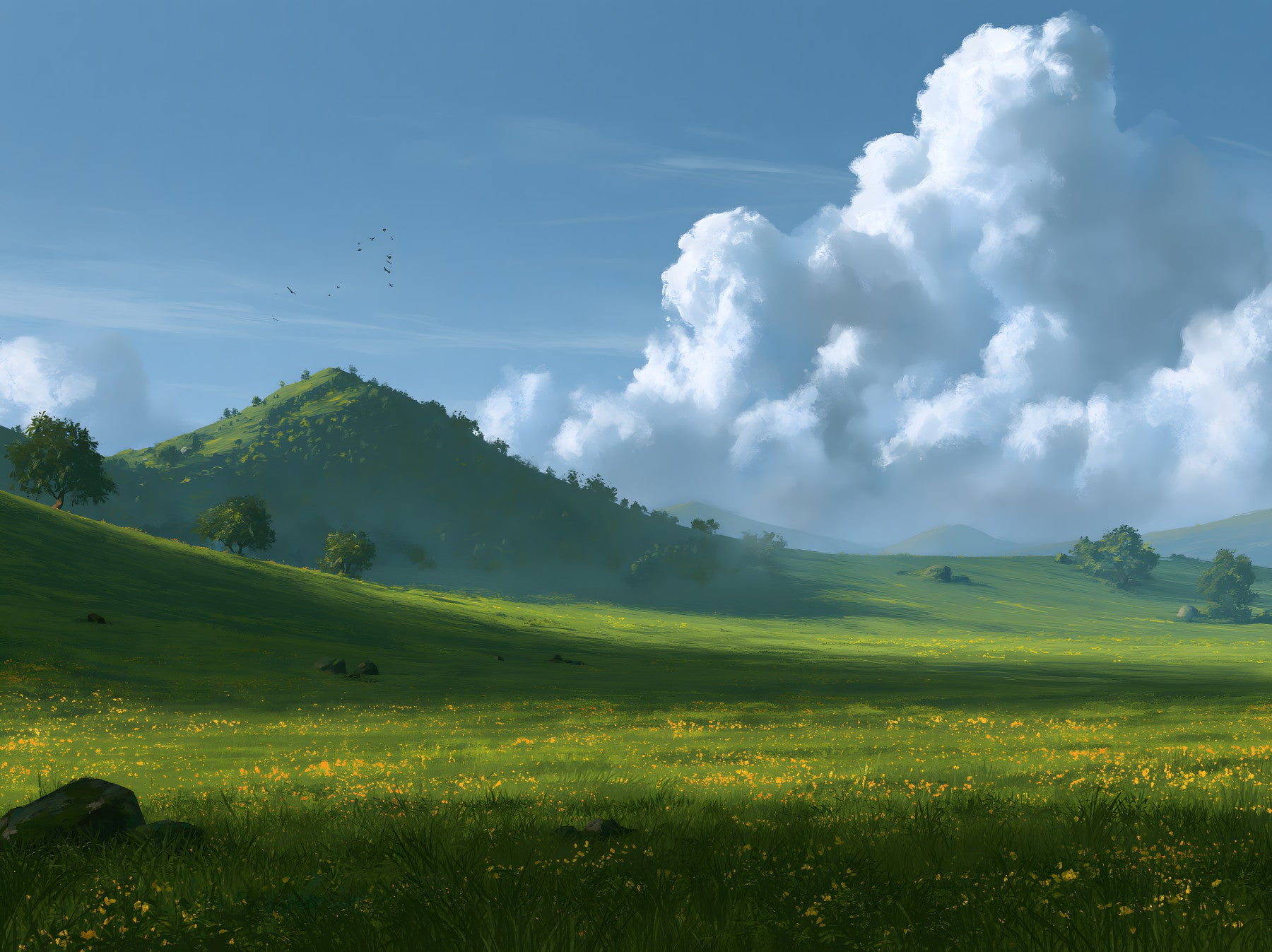 Rolling Green Hills and Summer Skies Wall Mural
