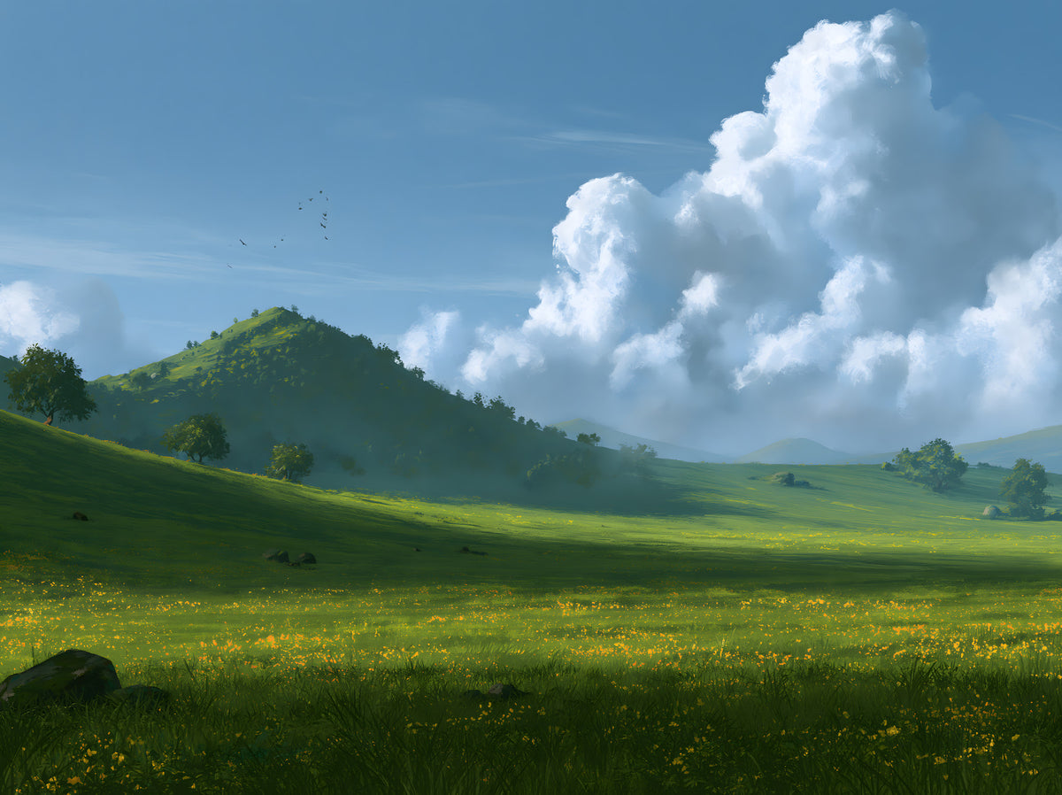 Rolling Green Hills and Summer Skies Wall Mural in your room — zoomed