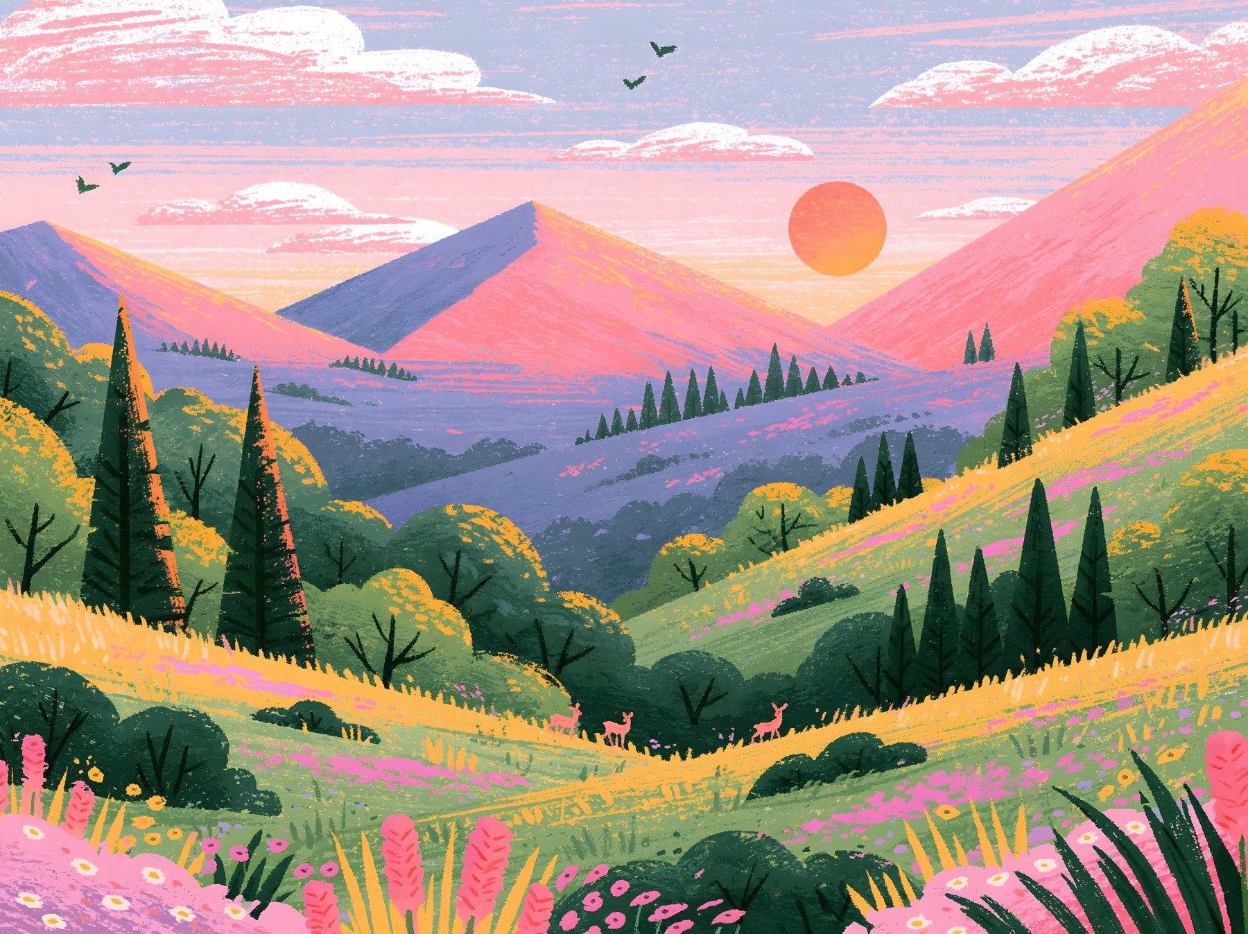 Serene Mountain Valley Vista Wall Mural