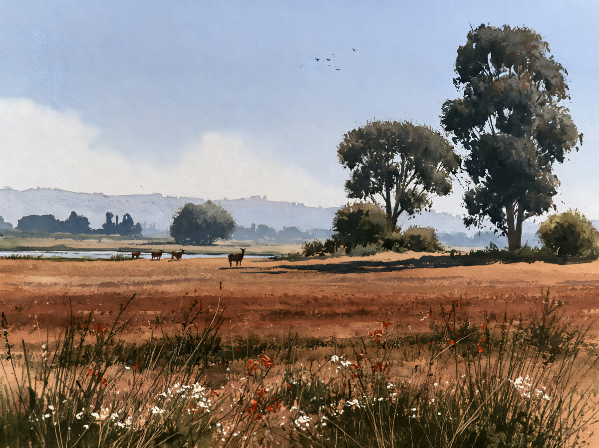 Serene Meadow Wildlife Landscape Wall Mural in your room — zoomed