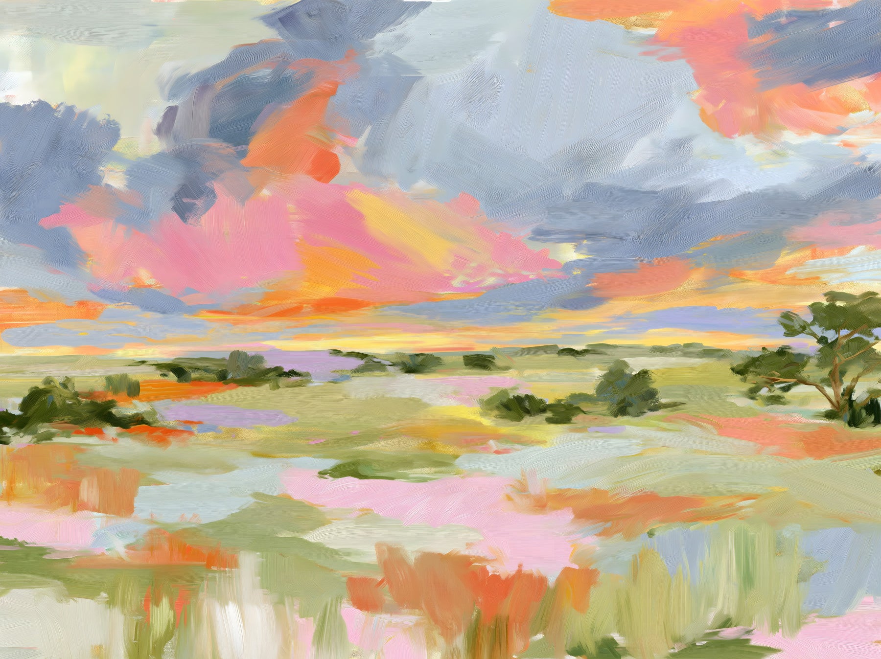 Sunset Brushstrokes Landscape Wall Mural