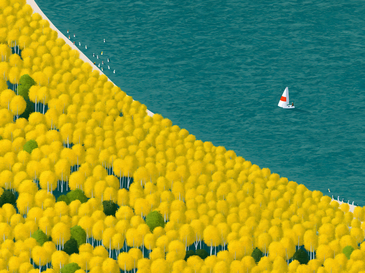 Isometric Autumn Sailing Journey Wall Mural in your room