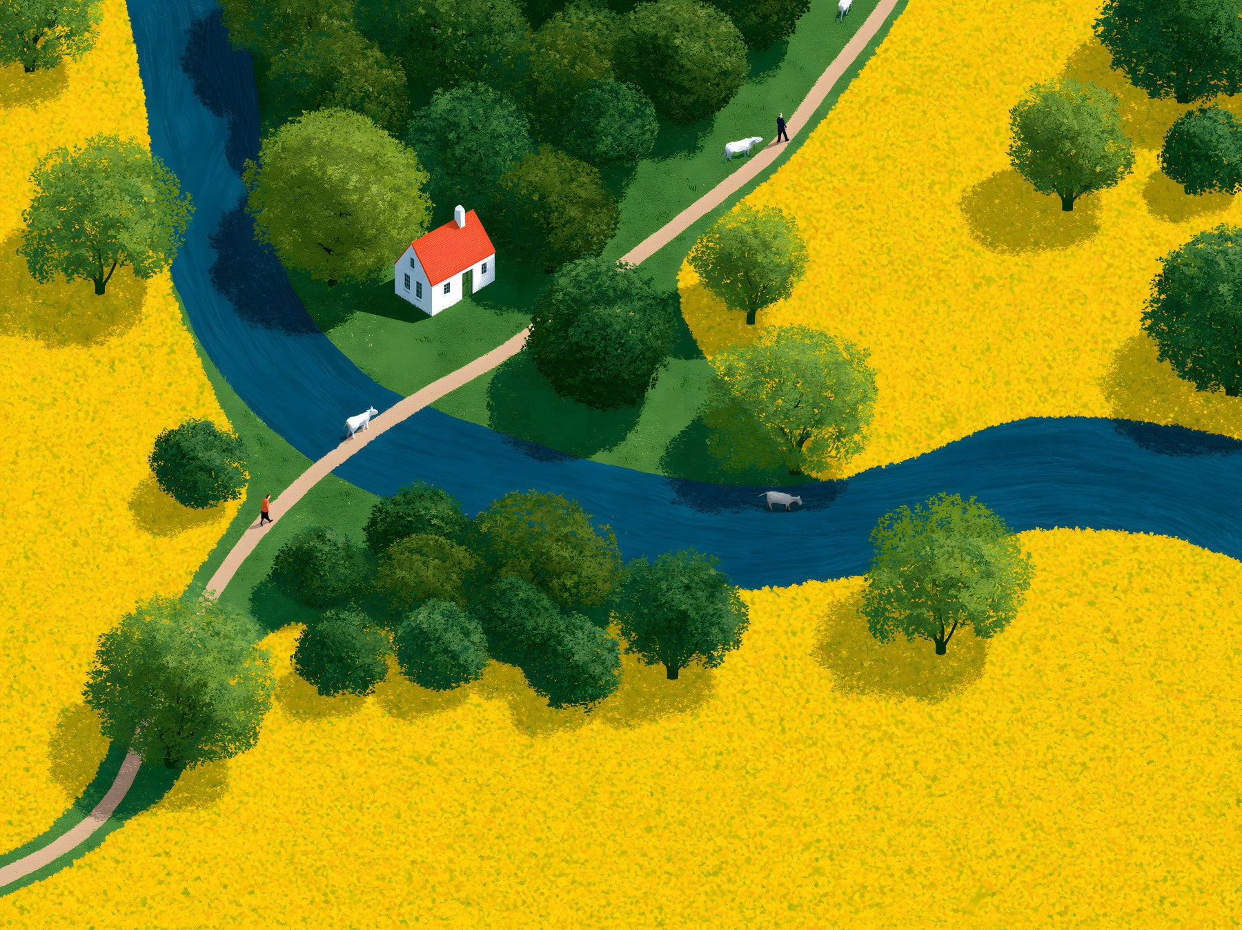 Isometric Countryside Meadow Scene Wall Mural