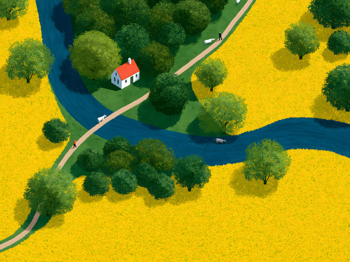Isometric Countryside Meadow Scene Wall Mural in your room — zoomed