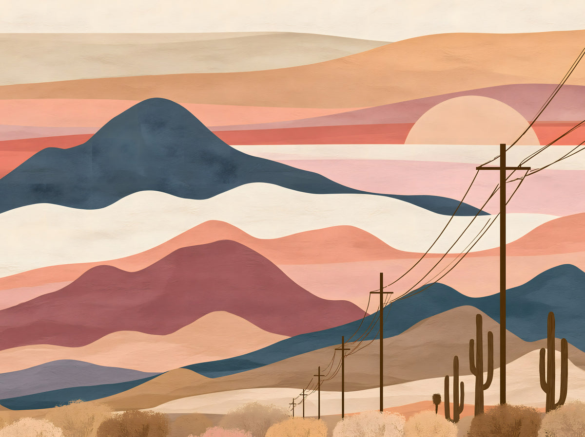 Desert Sunset Mountain Landscape Wall Mural in your room