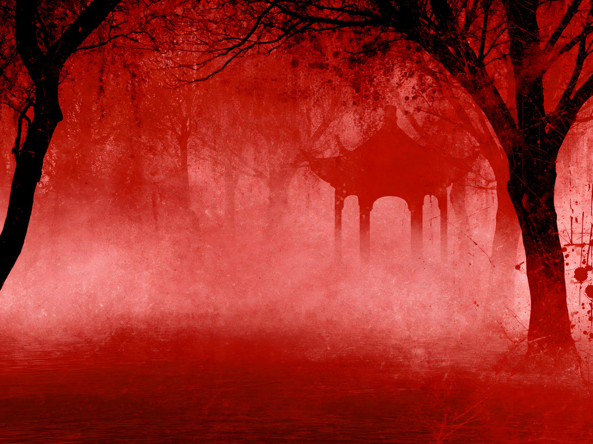 Crimson Pagoda Mist Wall Mural in your room — zoomed