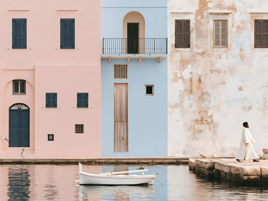 Mediterranean Harbor Pastel Facades Wall Mural
