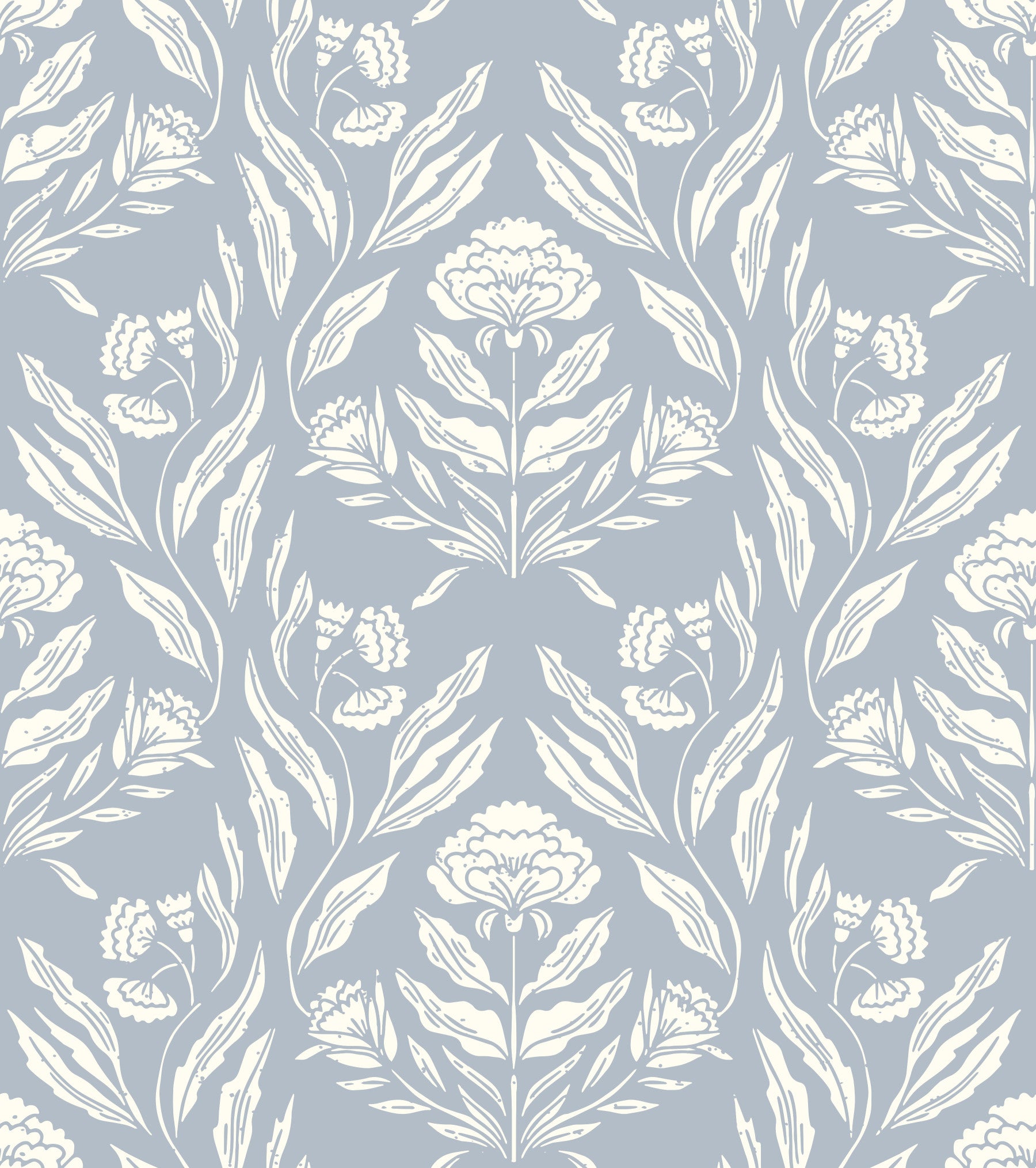 Block Print Damask Floral Wallpaper⁠