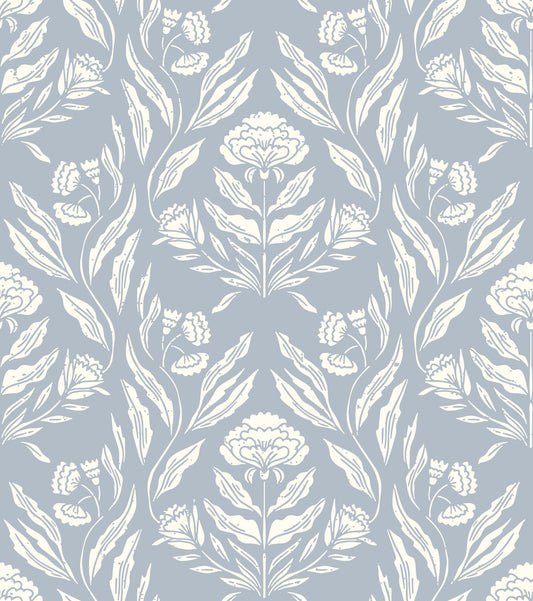 Block Print Damask Floral Wallpaper⁠