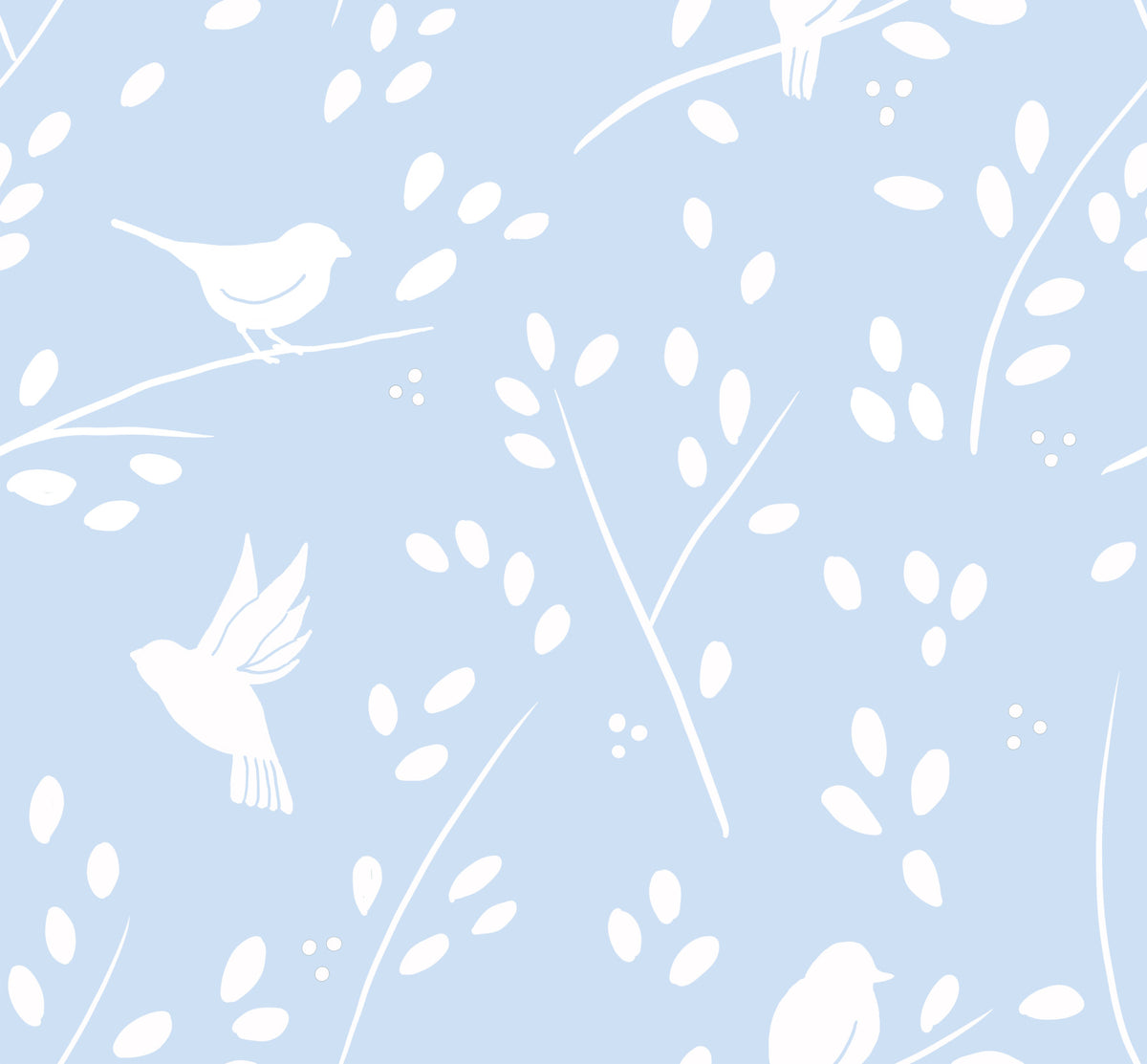 Soft Pastel Blue Woodland Birds Wallpaper⁠ in your room