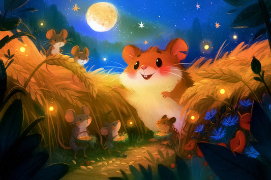 Moonlit Hamster Harvest Scene Wall Mural