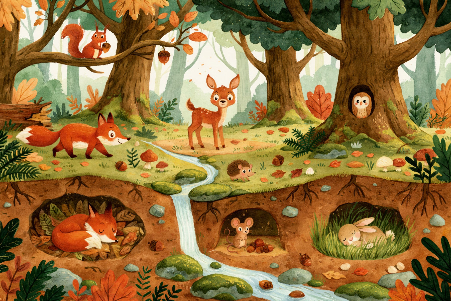 Woodland Creatures Forest Life Wall Mural
