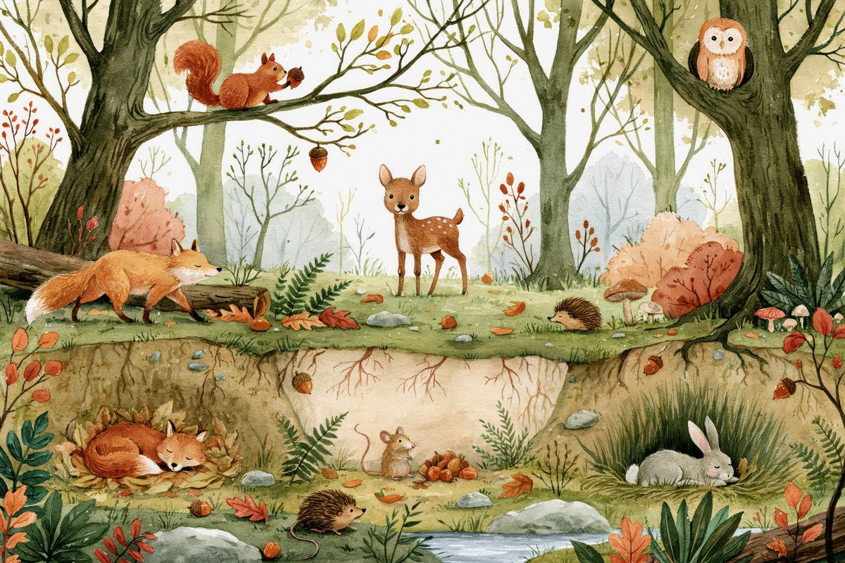 Forest Floor Wilderness Habitat Wall Mural in your room — zoomed