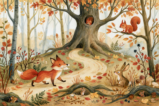 Fox and Woodland Friends Meadow Scene Wall Mural