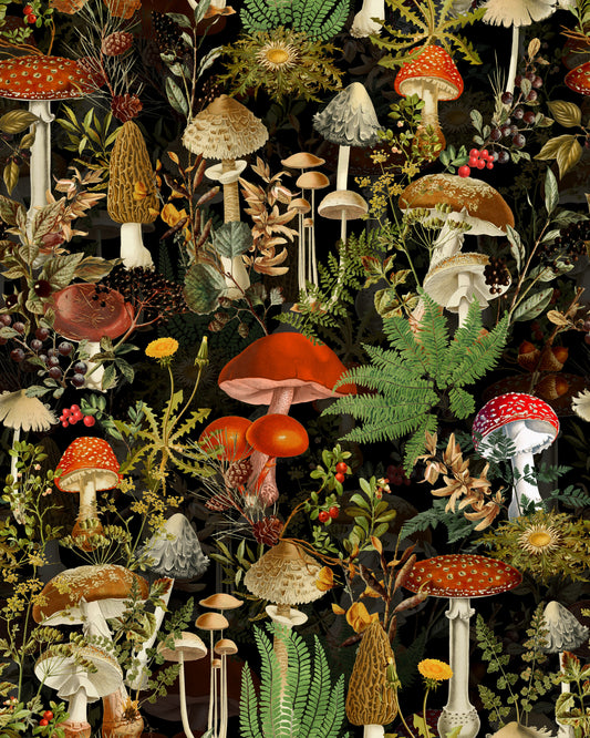 Vintage Woodland Mushroom Harvest Wallpaper⁠