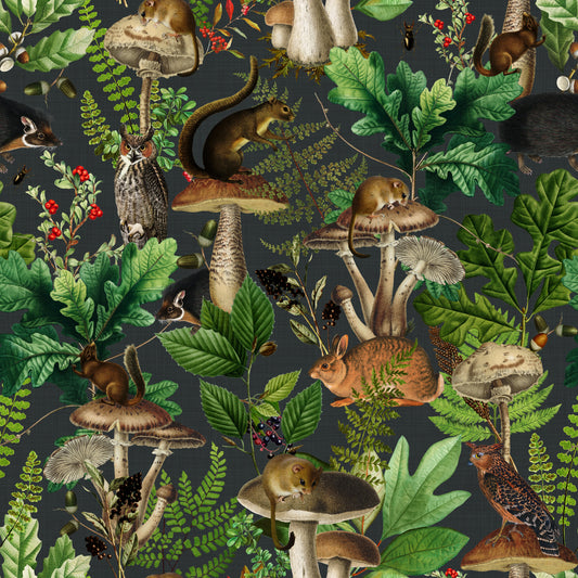 Vintage Forest Creatures and Fungi Wallpaper⁠