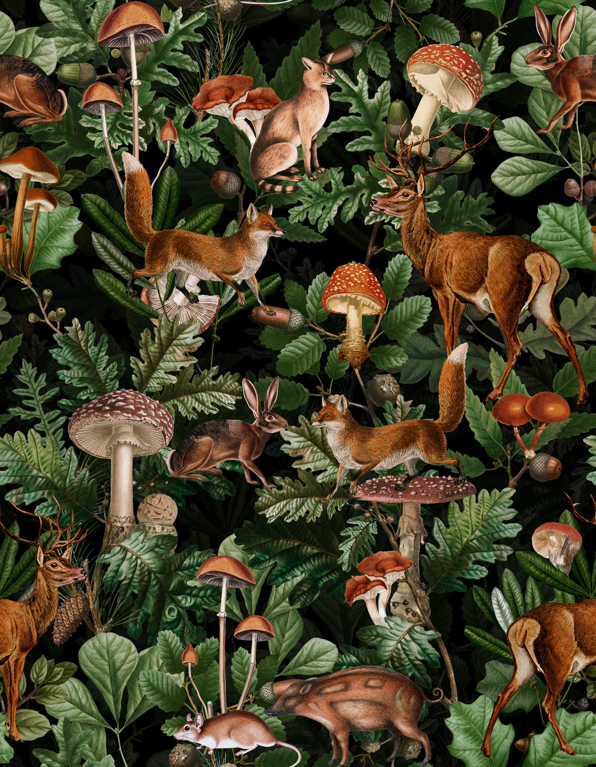 Enchanted Woodland Wildlife Forest Scene Wallpaper⁠