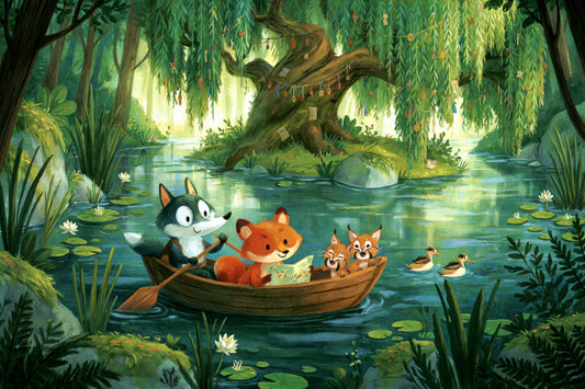 Woodland River Boat Adventure Wall Mural